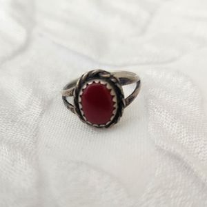 1950 Vintage Red Jasper Sterling Silver Child Ring